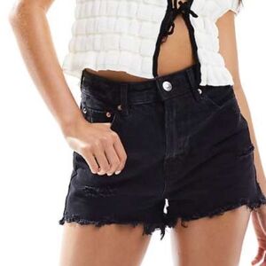 Stradivarius ripped denim shorts in black wash